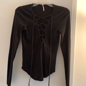 Free people open lace front long sleeve shirt
